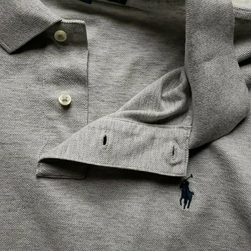 Polo Ralph Lauren Polo Shirt Mens XL Gray Cotton Knit Custom Slim Fit Logo Top